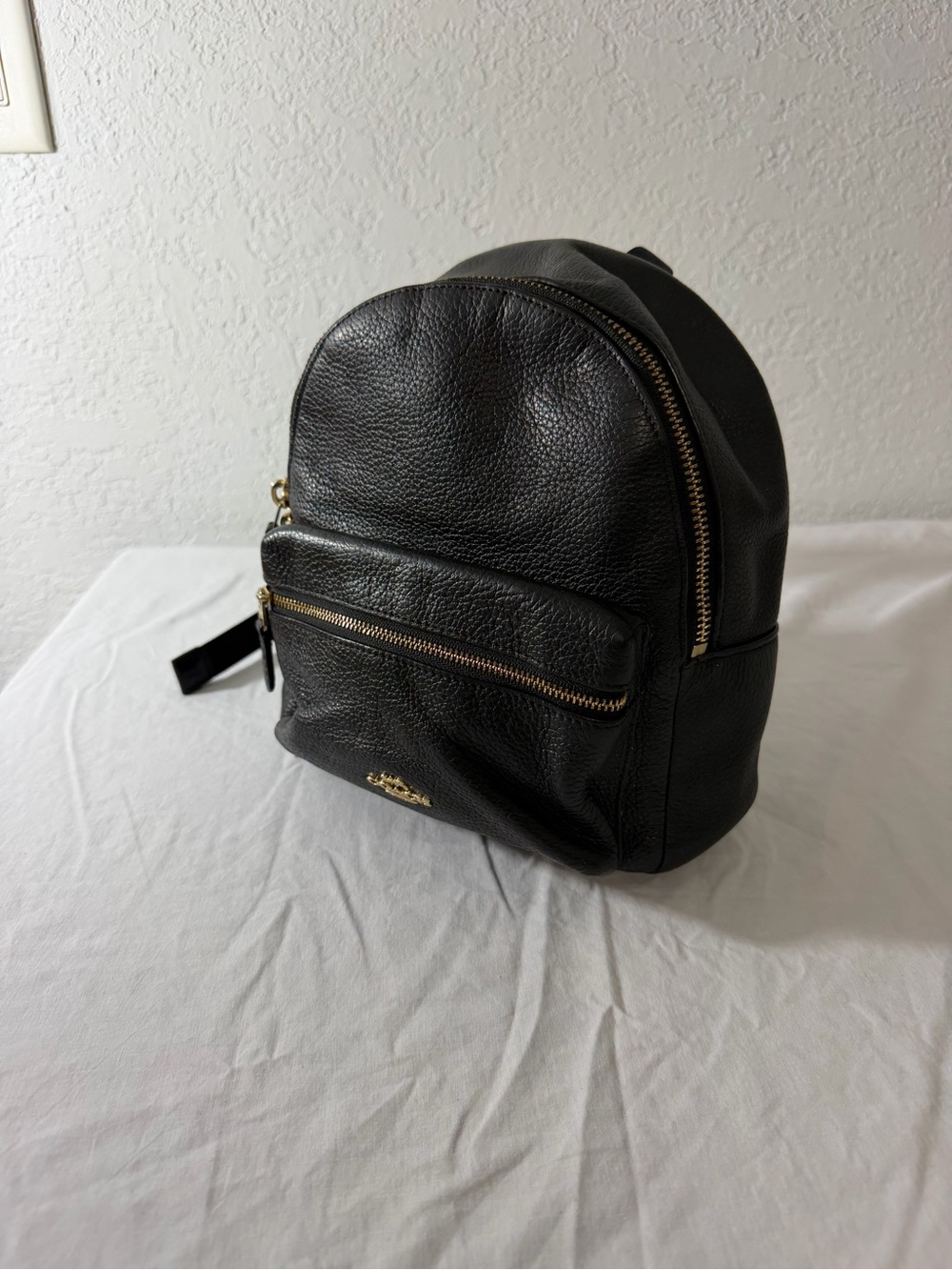 Coach Black Pebbled Leather Mini Backpack with Gold-Tone Hardware